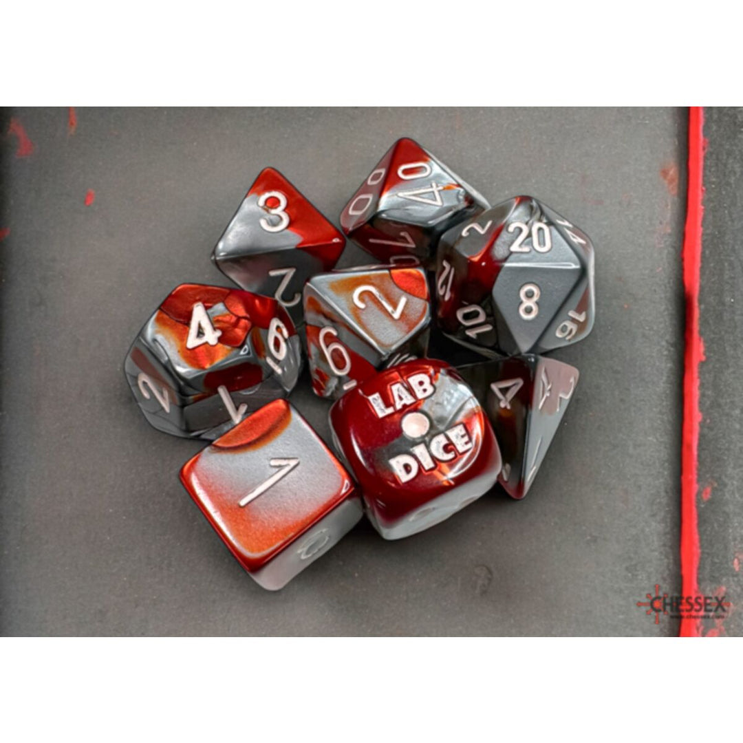 CHX 30066 Gemini Red-Steel/white Polyhedral 7-Dice Set (with bonus die)
