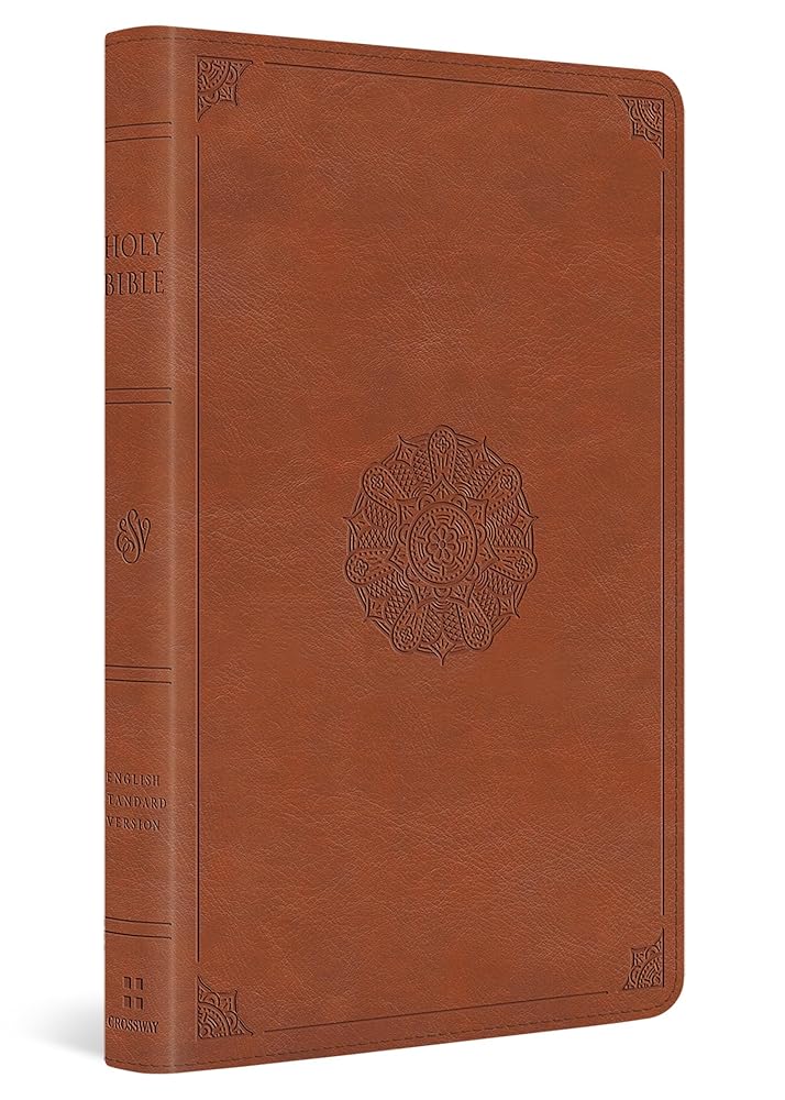 ESV Large Print Thinline Bible (TruTone, English Saddle, Emblem Design): Holy Bible, English Standard Version cover image