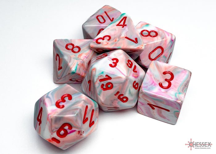 Chessex D7 - Die Set Festive Pop Art/Red Polyhedral - 601982036607 - Dice - Chessex - The Little Lost Bookshop