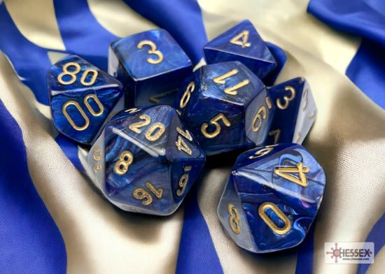 Chessex D7 - Die Set Scarab Royal Blue/Gold Polyhedral - 850365002146 - Dice - Chessex - The Little Lost Bookshop