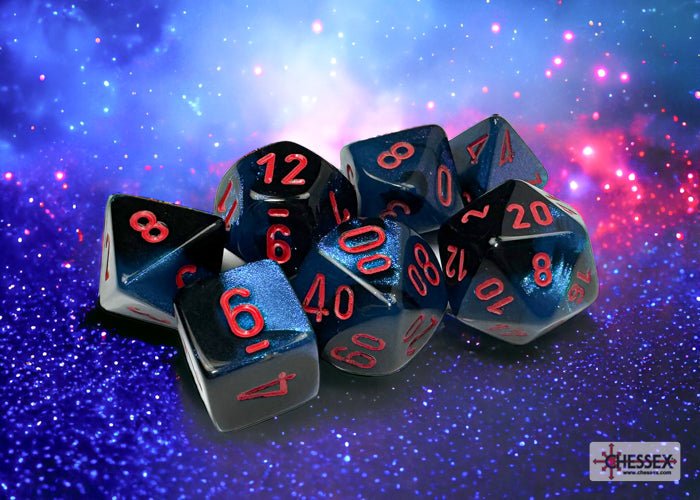 Chessex Gemini Blac - Starlight/Red Polyhedral 7 - Die Set - 713145606562 - Chessex - The Little Lost Bookshop