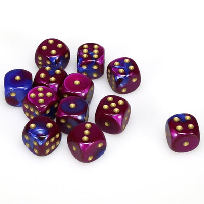 CHX 26628 Gemini Blue - Purple/gold 16mm d6 Dice Block (12 dice) - 601982023232 - The Little Lost Bookshop - The Little Lost Bookshop