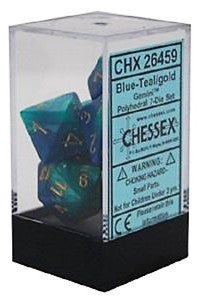 D7 - Die Set Dice Gemini Polyhedral Blue - Teal/Gold (7 Dice in Display) - 601982023133 - Dice - Chessex - The Little Lost Bookshop