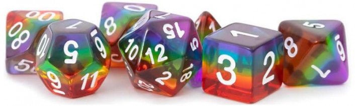 MDG Polyhedral Resin Dice Set - Translucent Rainbow - 680599383175 - Dice - Metallic Dice Games - The Little Lost Bookshop