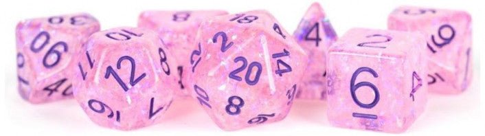 MDG Resin Flash Dice Set 16mm Polyhedral - Pink - 680599383892 - Dice - Metallic Dice Games - The Little Lost Bookshop