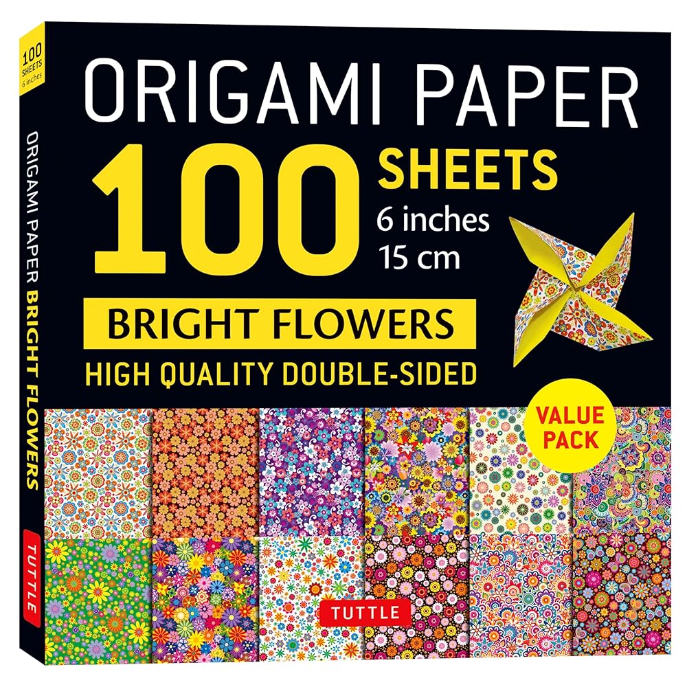 Origami Paper 100 Sheets Bright Flowers 6" (15 cm): Tuttle Origami Paper: Double - Sided Origami Sheets Printed with 12 Different Patterns (Instructions for 5 Projects Included) - 9780804857499 - Tuttle Studio - Tuttle Publishing - The Little Lost Bookshop