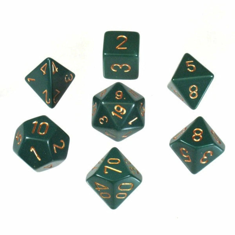 Chessex Polyhedral 7 Die Set (Opaque Dusty Green/Copper) - 601982021320 - Board Games - The Little Lost Bookshop