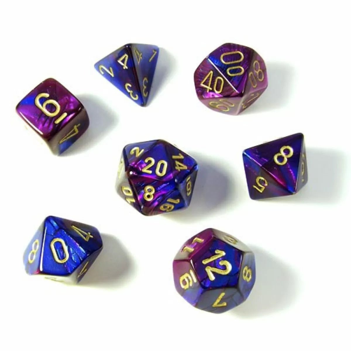 Gemini Blue-Purple/Gold Polyhedral Dice Set - 601982022907 - Board Games - The Little Lost Bookshop