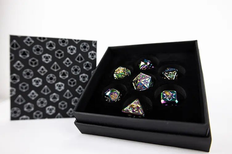 LPG Dice Set: Metal RPG Leadlight Dazzle Dark - 9360578000293 - Let's Play Games - The Little Lost Bookshop