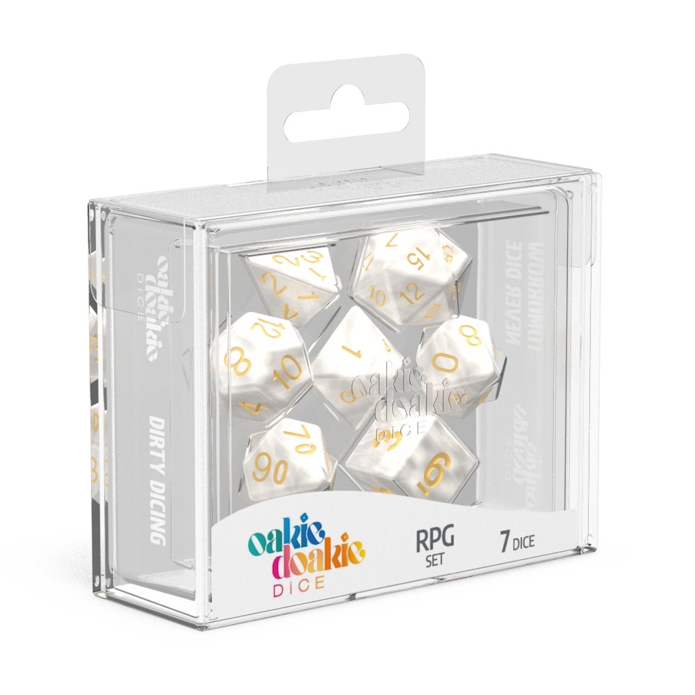 Oakie Doakie Dice RPG Set Marble - White (7) - 4056133701013 - Dice - Oakie Doakie - The Little Lost Bookshop