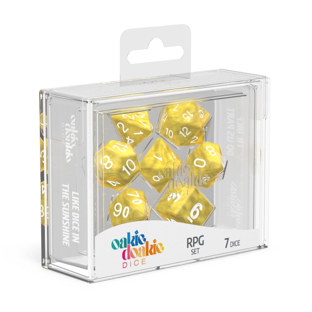 Oakie Doakie Dice RPG Set Marble - Yellow (7) - 4056133701020 - Dice - The Little Lost Bookshop - The Little Lost Bookshop