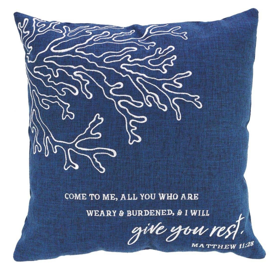 Square Pillow: Give You Rest, Dark Blue (Matthew 11:28) - 1220000132696 - Cushion - CA - The Little Lost Bookshop